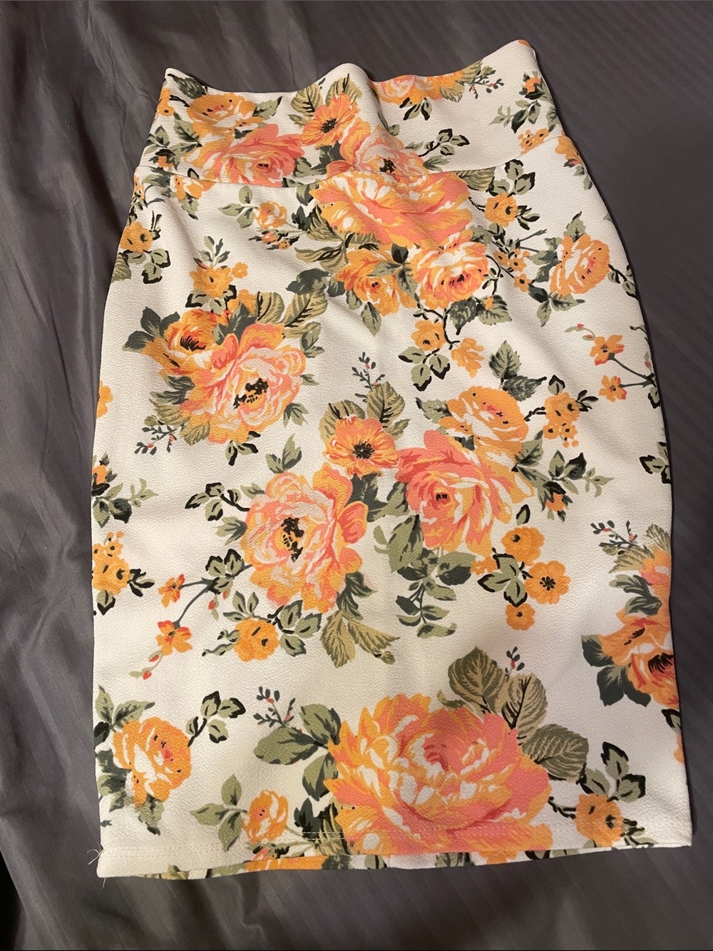 Silhouette Floral Pencil Skirt in White, Peach and Yellow Summer Skirt